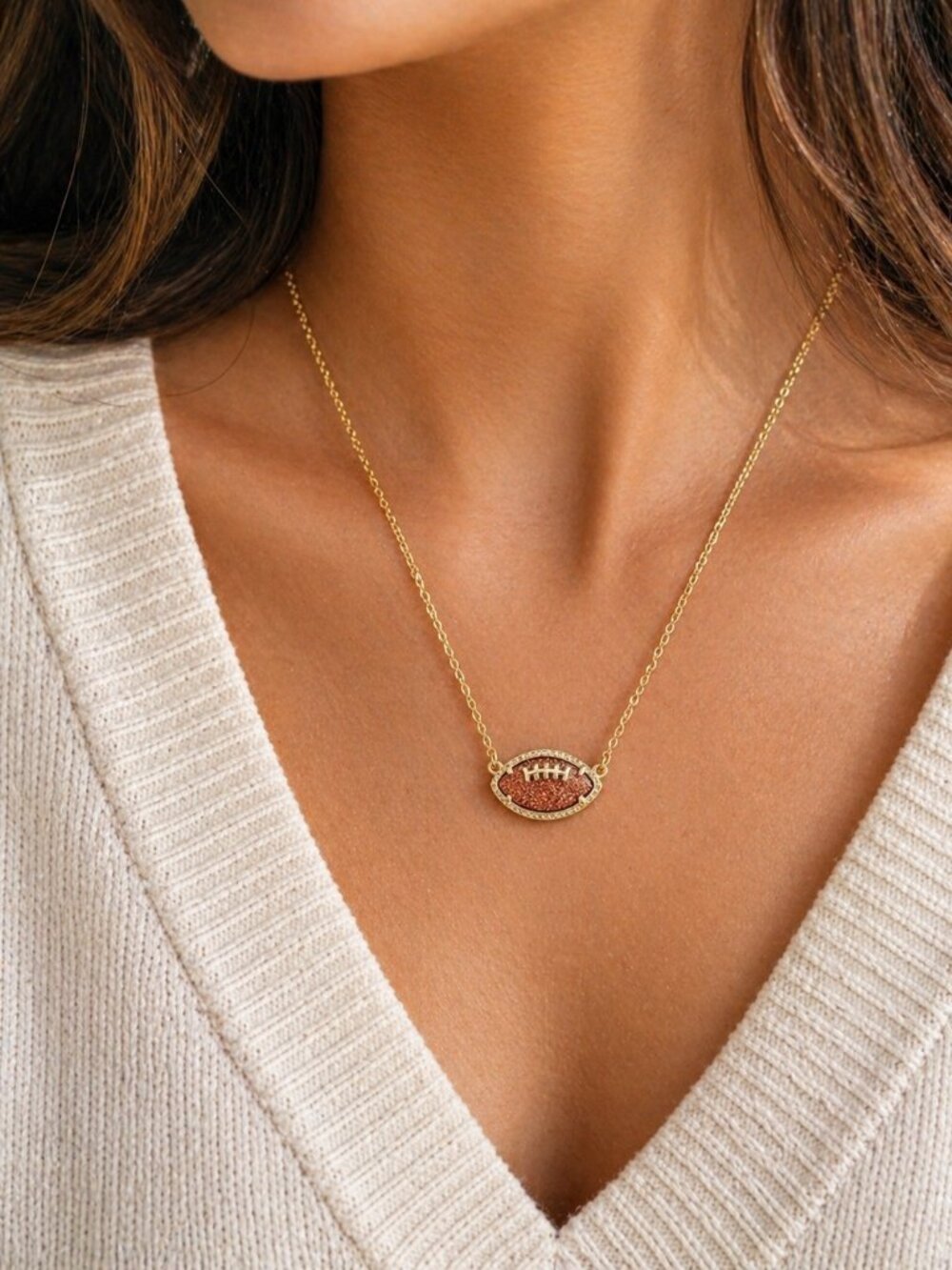 Kendra Scott Football Gold Short Pendant Necklace Orange Goldstone NWOT